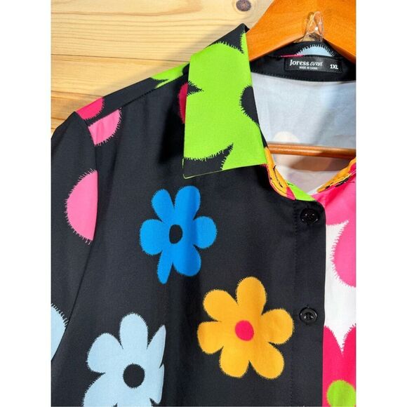 Joress Curve Shein Women's Size 1X Floral Print Colorblock Short Sleeve Button U - Picture 4 of 10
